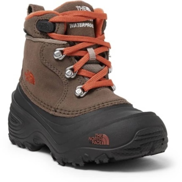 NORTH FACE Chilkat Lace II Winter Boots Brown Sierra Orange Youth Boys 1 - Picture 1 of 11